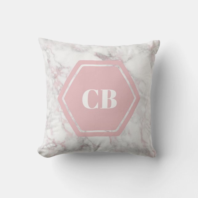 Rosa Marble Monogram Initial Pillow Kudde (Framsida)