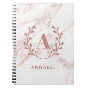 Rosa Marble Monogram Valfri initial Anpassningsbar Anteckningsbok