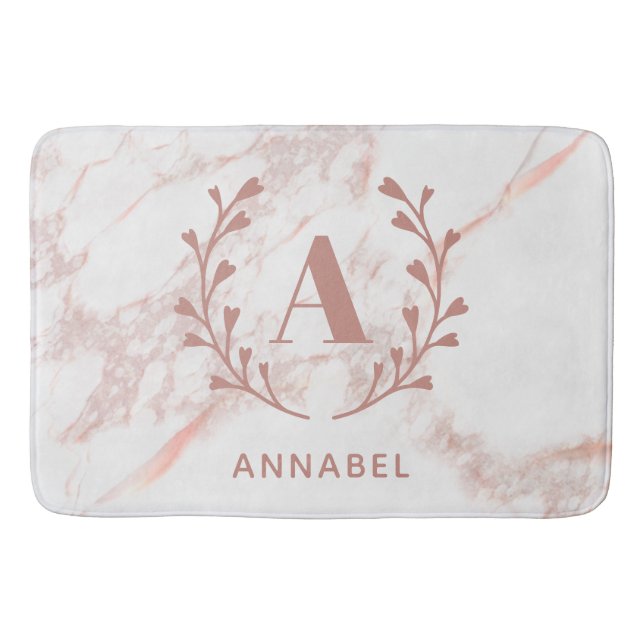 Rosa Marble Monogram Valfri initial Anpassningsbar Badrumsmatta (Framsidan)