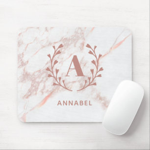 Rosa Marble Monogram Valfri initial Anpassningsbar Musmatta