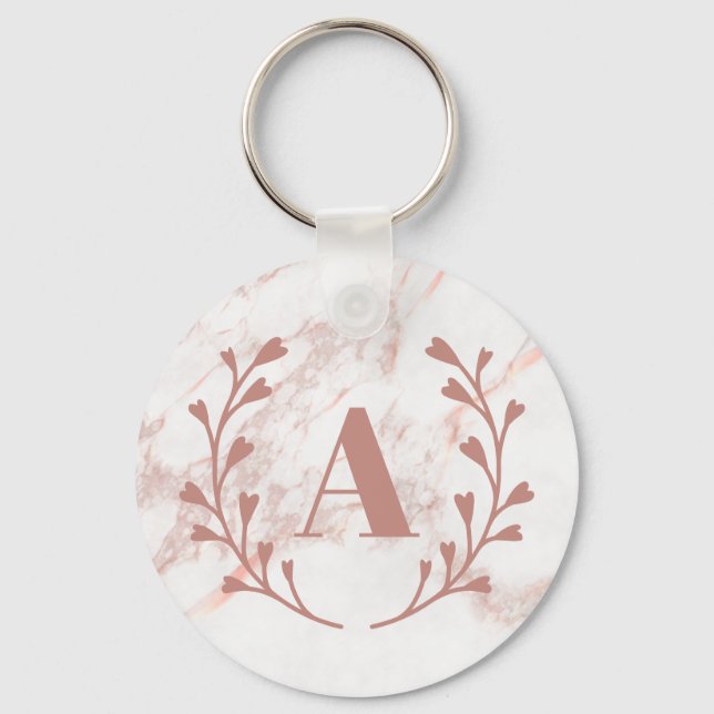 Rosa Marble Monogram Valfri initial Anpassningsbar Nyckelring (Framsida)