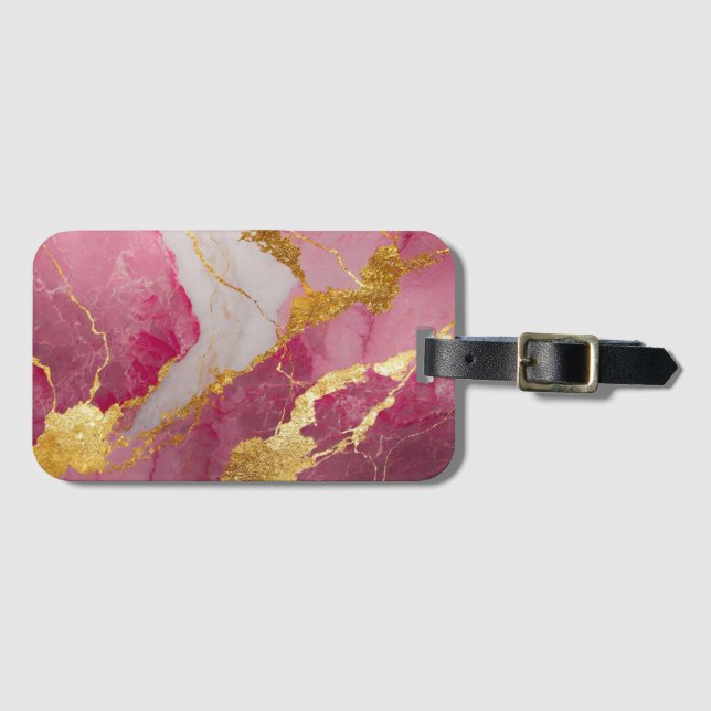Rosa Marble Mönster med Guld Bagagebricka (Framsida horisontal)