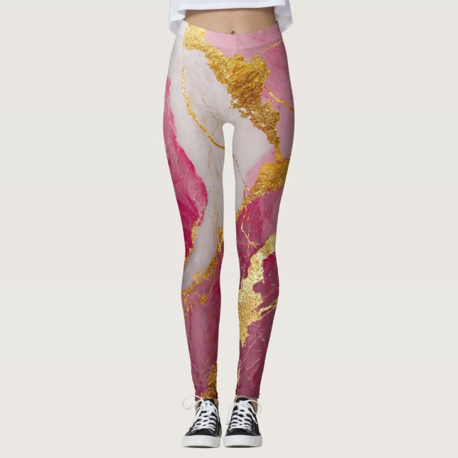 Rosa Marble Mönster med Guld Leggings (Framsida)