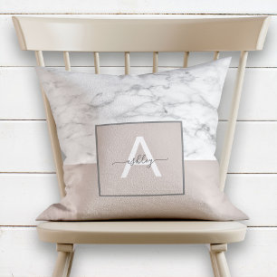  Rosa Marble Namn Monogram Colorblock Kudde