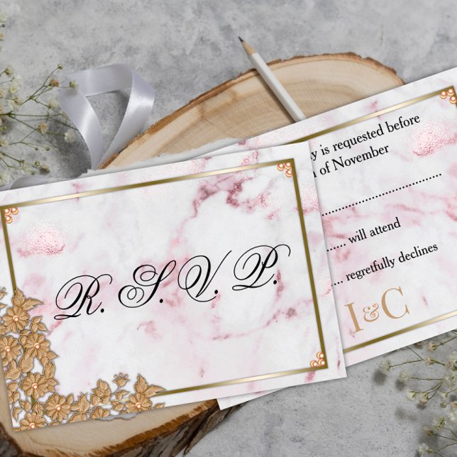 Rosa Marble och Golden Pearls Bröllop OSA Kort (Skapare uppladdad)