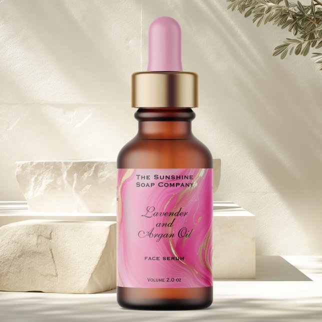 Rosa Marble och Guld Cosmetics Dropper Flaska Adressetikett (Skapare uppladdad)