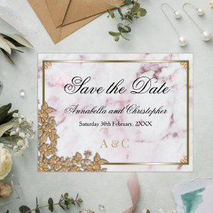 Rosa Marble och Pearl Bröllop spara datum Vykort