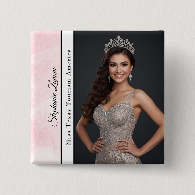 Rosa Marble Pageant-sash Foto Button Pin Knapp (Framsida)
