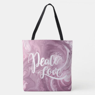 Rosa Marble Peace Kärlek Tote Tygkasse