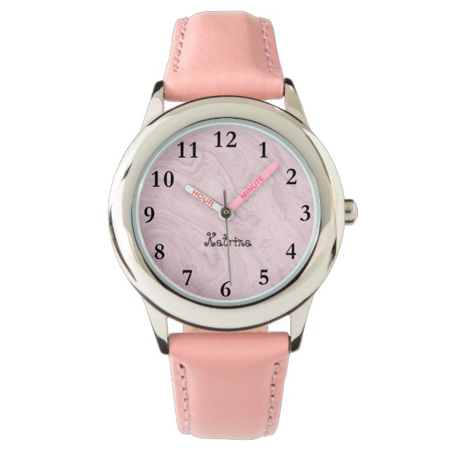 Rosa Marble Personlig Namn Girl Watch Watch Armbandsur (Framsida)
