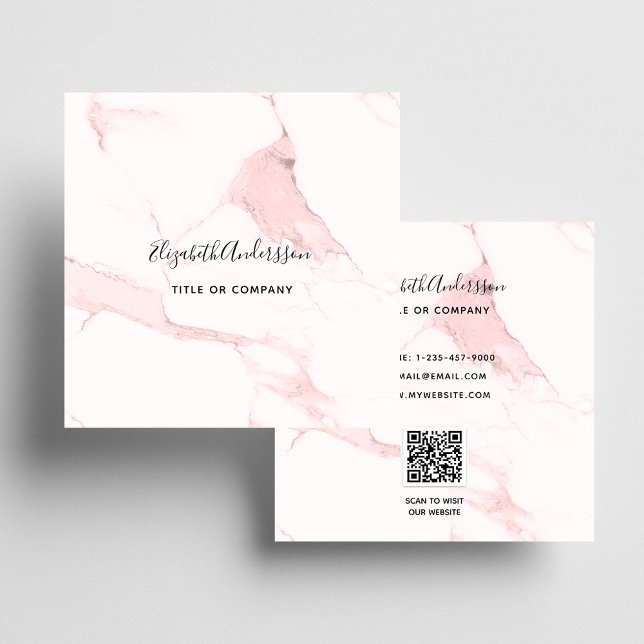  rosa-marble QR-elegant Fyrkantigt Visitkort (Skapare uppladdad)