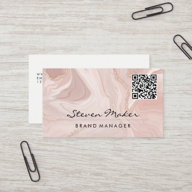 Rosa Marble | QR-kodAffärskort Visitkort (Fram/Back In Situ)