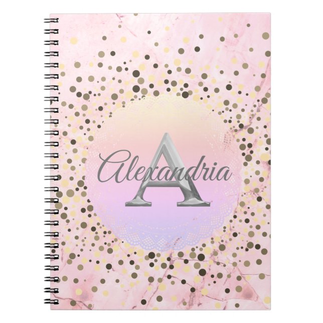 Rosa Marble Speckled Monogram Anteckningsbok (Framsidan)