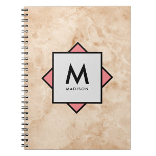 Rosa Marble Sten Struktur med Namn och Monogram de Anteckningsbok