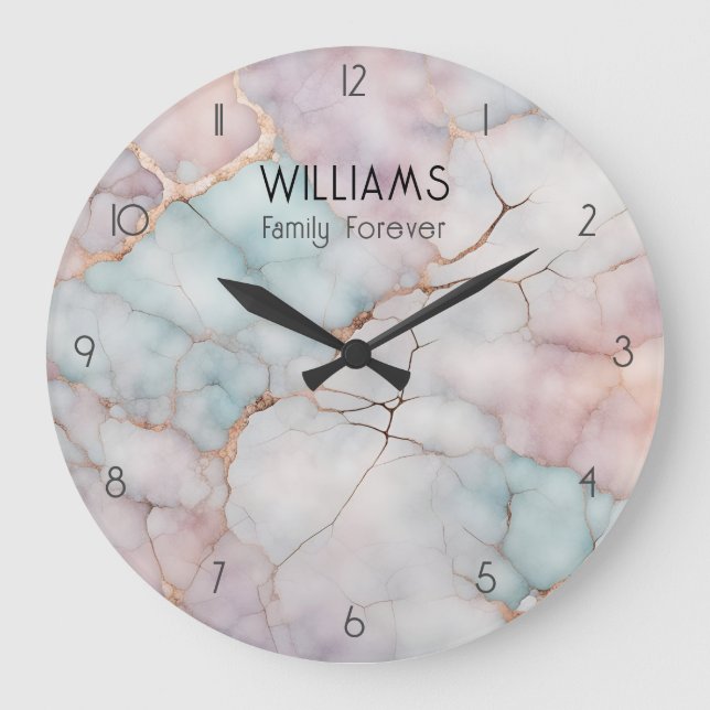 Rosa Marble Stone Family Clocks Personlig Stor Klocka (Framsida)