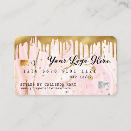 Rosa Marble Swirl Guld Drip Kredit Card Stil Visitkort