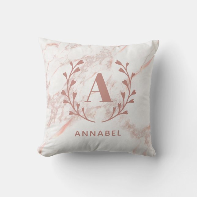 Rosa Marble WAN Monogram Anpassat namn Kudde (Framsida)
