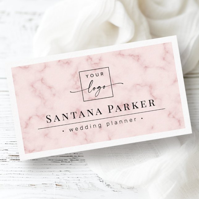 Rosa marble white gräns elegant minimalist logotyp visitkort (Pink marble white border elegant minimalist logo business card)