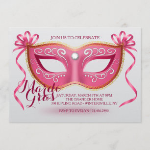 Rosa Mardi Gras maskerar inbjudan