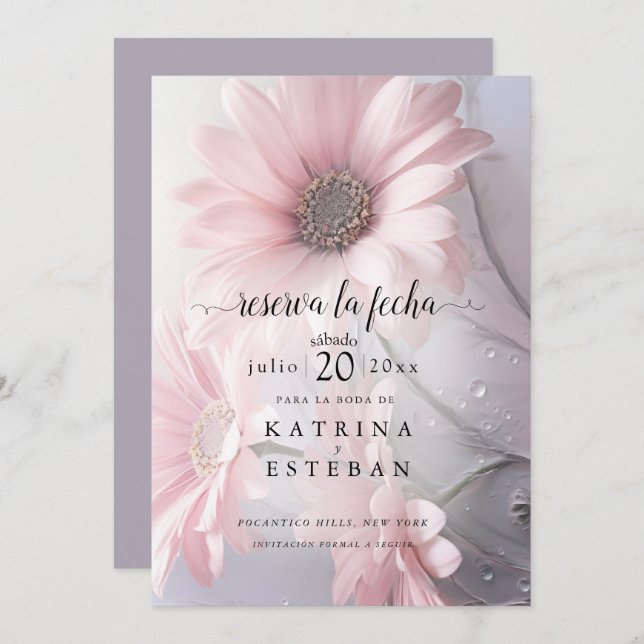 rosa margarita blommigt gardar la fecha spara datumet (Fram/baksida)