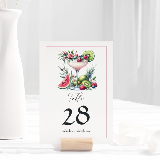Rosa Margarita Bröllopsdusch Bordsnummer (Pink Margarita Bridal Shower Table Number)