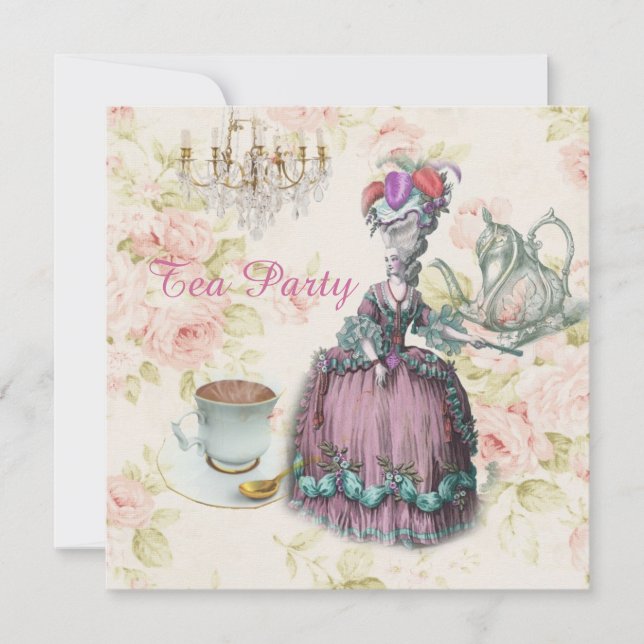 rosa Marie Antoinette vintage paris tea party Inbjudningar (Framsida)