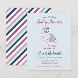 Rosa & marin cute Elephant Theter Baby Shower Inbjudningar