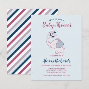 Rosa & marin cute Elephant Theter Baby Shower Inbjudningar