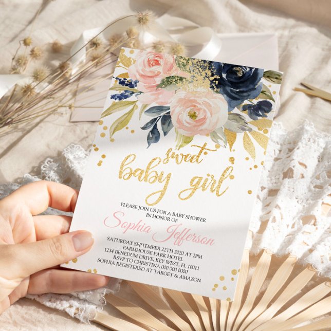  Rosa & marin inbjudan till babyskor för sötsaker (Skapare uppladdad)