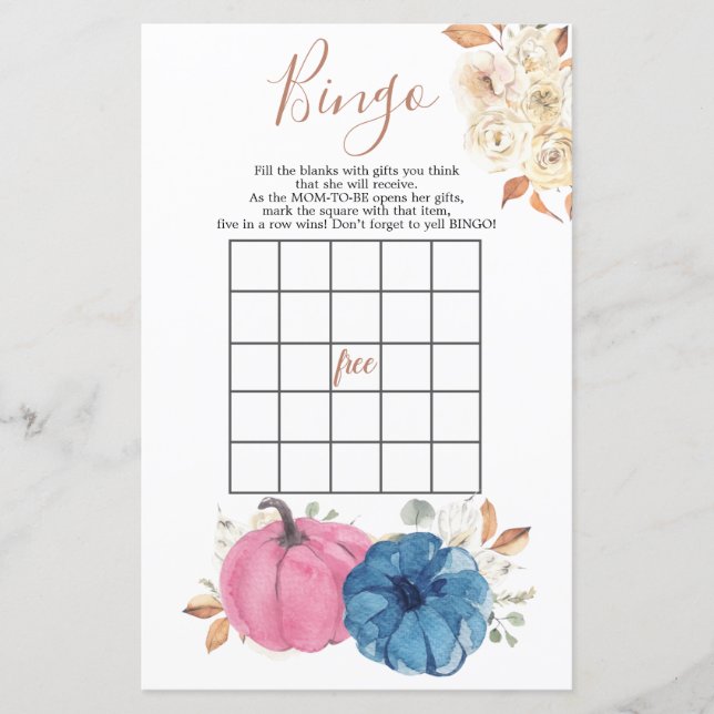  Rosa & marin Pumpkin Gender Reveal Bingo Game (Framsida)
