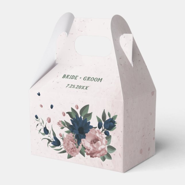 rosa & marinblå blommor botanisk bröllop  presentaskar (Framsidan Sidan)