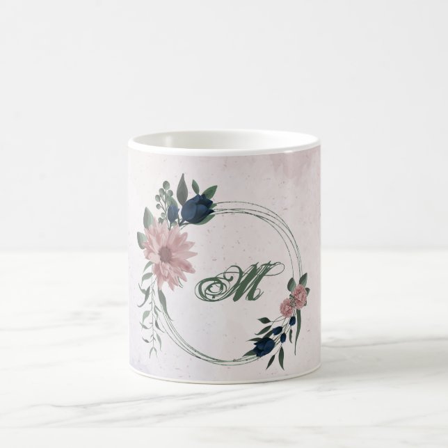 rosa & marinblå blommor botaniska kaffemugg (Center)