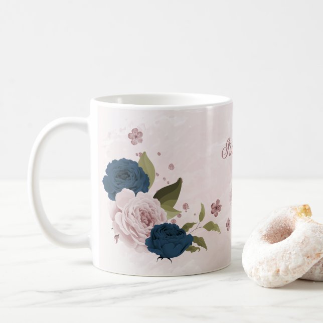 rosa marinblå blommor  kaffemugg (Med munk)