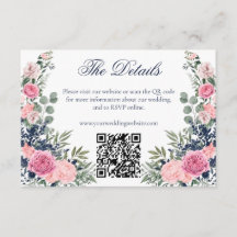 Rosa marinblå blomstergrönska bröllopswebbplats QR