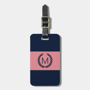 Rosa & marinblå Monogram för randlagrarkran Bagagebricka