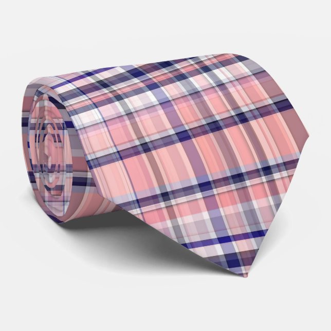 Rosa Marinblå Vit Preppy Madras-ruta Slips (Rullad)
