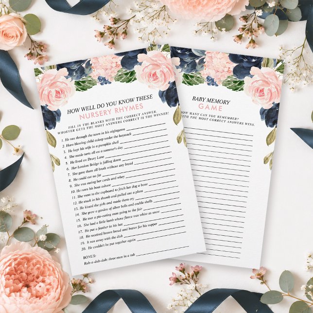 Rosa marinblommiga dubbelsidiga baby shower-spel (Keep your guests effortlessly entertained with these double sided pink navy floral arch game.)