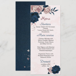 rosa & marinblommor & löv bröllop meny