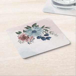 rosa marinens dammiga blå blommigt greeneri underlägg papper kvadrat