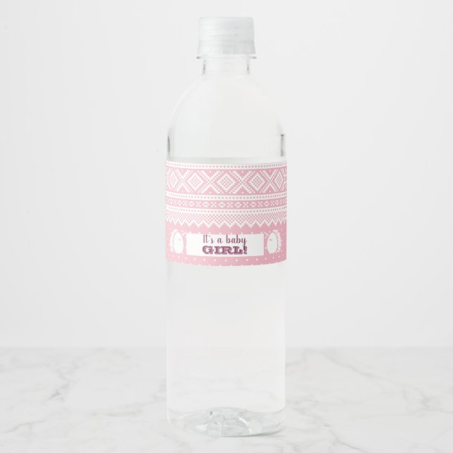 Rosa Mariusgenser Girl Baby Shower Vattenflaskor Etikett (Framsida)