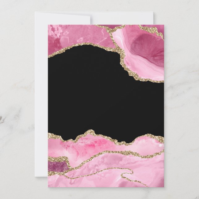 Rosa Marmor Agat Elegant Ädelsten Gyllene Glitter Inbjudningar (Framsida)