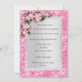 rosa marmor blommigt bröllop med rosa blommigt sil inbjudningar