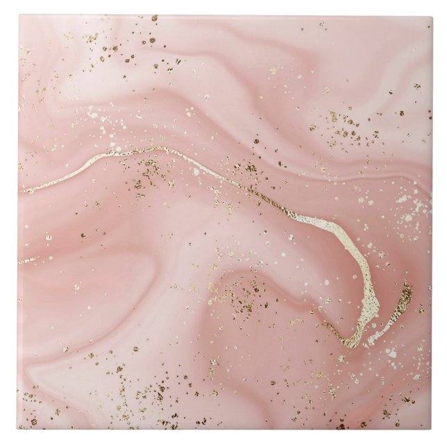 Rosa Marmor med Guldglitter Abstrakt Mönster Kakelplatta (Framsidan)