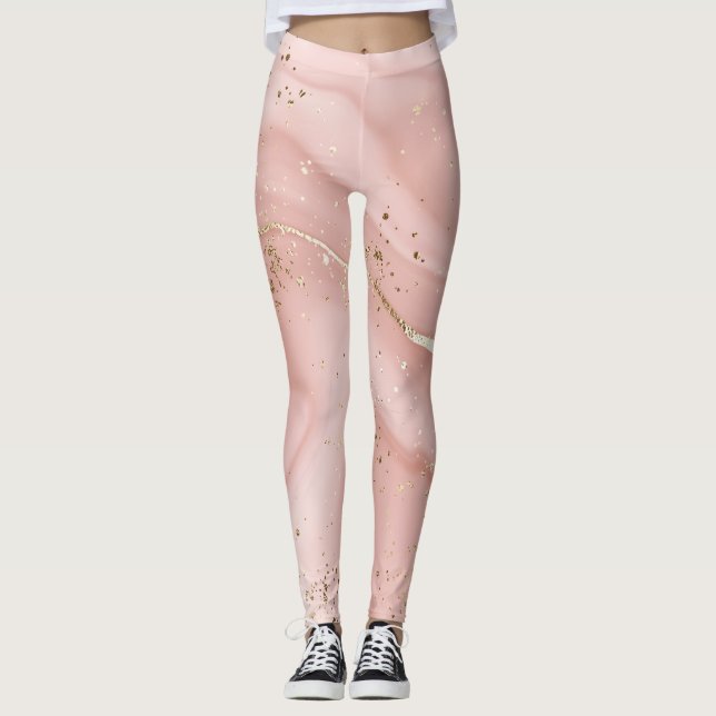 Rosa marmor med guldglitter Abstrakt mönster Leggings (Framsida)