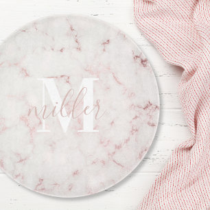 Rosa marmor-monogram rund glas