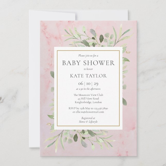 Rosa marmorbarn shower | Sprinkle Inbjudningar (Framsida)