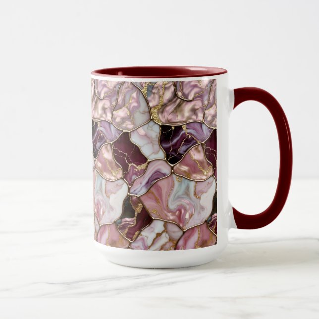 Rosa marmorerad mugg med gul ådra Lyxig kaffekopp (Höger)