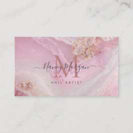 Rosa marmorerad rosé förgylld monogram nagelkonstn visitkort