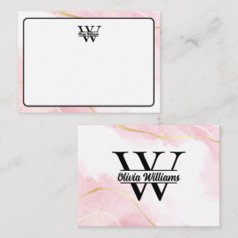 Rosa marmorerat monogram | Girlig modern guldglitt Anteckningskort