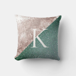 Rosa marmorglittergrön monogram kudde
